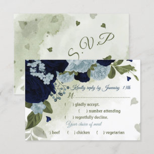 Cartons Réponse jolie marine poussiéreuse bleu fleur vert choix de