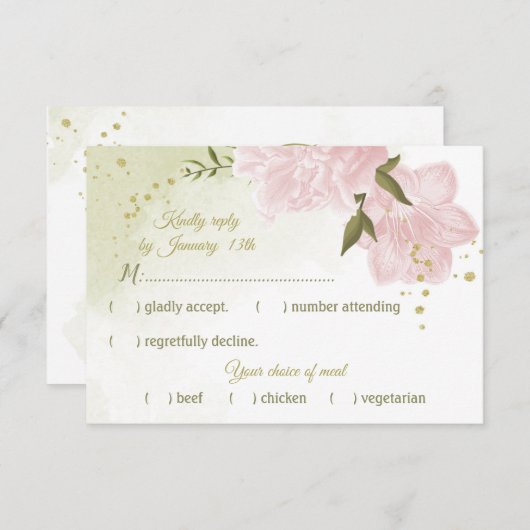 Cartons Réponse jolies fleurs roses feuilles vertes botanique (Devant / Derrière)