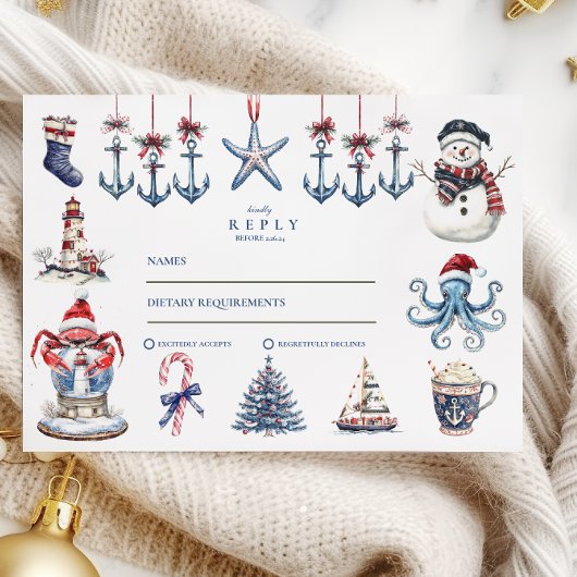 Cartons Réponse Joyeux Mariage de Noël maritime