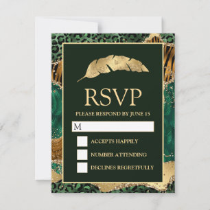 Cartons Réponse Jungle Safari Vert Or Pailleté Carton de Mariage A