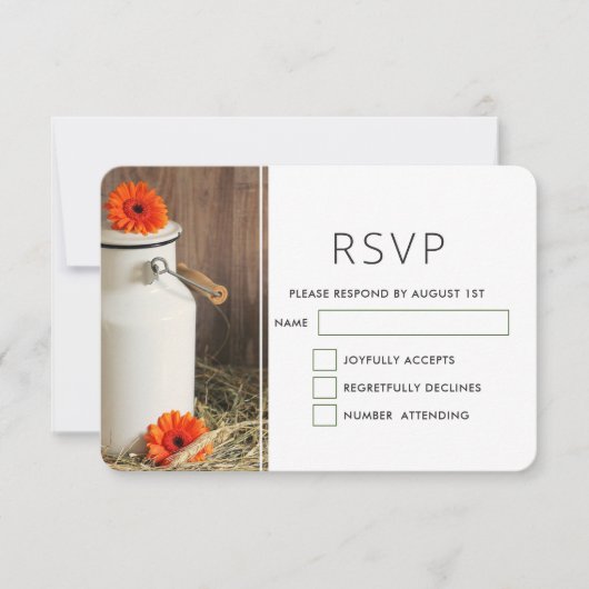 Cartons Réponse Jus de lait blanc rustique avec Mariage de fleurs (Devant)