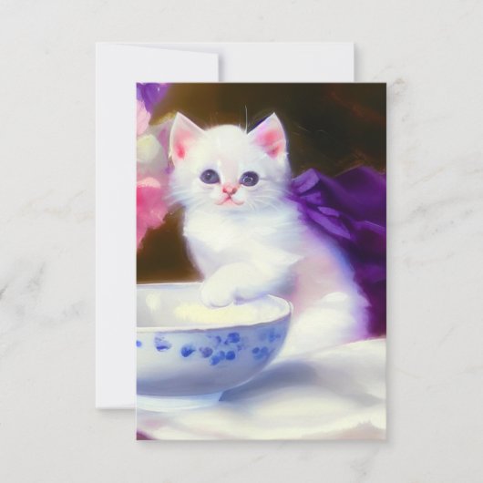 Cartons Réponse Kitten blanc vintage avec ruban violet (Devant)