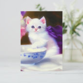 Cartons Réponse Kitten blanc vintage avec ruban violet (Debout devant)