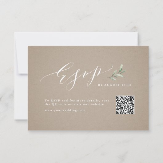 Cartons Réponse Kraft calligraphie rustique verdure mariage QR cod (Devant)