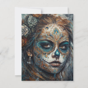 Cartons Réponse La Catrina Azul Dia de los Muertos Crâne de Sucre