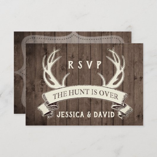 Cartons Réponse La chasse est au-dessus de mariage rustique en boi (Devant / Derrière)