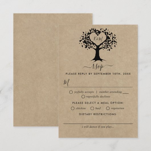 Cartons Réponse La collection Rustic Heart Tree Mariage (Devant / Derrière)