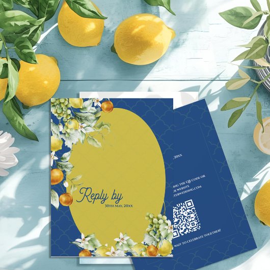 Cartons Réponse La Dolce Vita Citrus Blue Gold QR Code Wedding