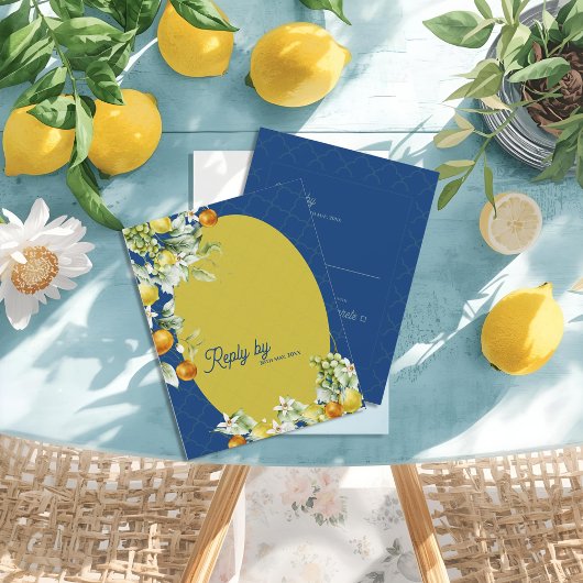 Cartons Réponse La Dolce Vita Citrus Luxe Blue Gold Wedding Reply