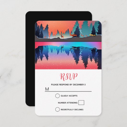 Cartons Réponse Lac d'hiver pittoresque avec Noël aux cerfs (Devant / Derrière)