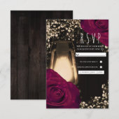 Cartons Réponse Lanterne à lueur rustique & Magenta Roses mariage  (Devant / Derrière)