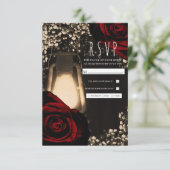 Cartons Réponse Lanterne Rustic Glow et Roses Rouge Foncé Mariage  (Debout devant)