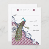 Cartons Réponse Lapis Blue Raspberry Damask Peacock Mariage (Devant / Derrière)