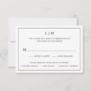 Cartons Réponse Lauren Noir et Blanc Monogramme Mariage élégant