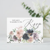 Cartons Réponse Lavande, Navy & Blush Pink Fall Floral avec Repas (Debout devant)