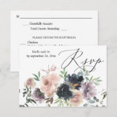 Cartons Réponse Lavande, Navy & Blush Pink Fall Floral avec Repas (Devant / Derrière)