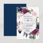 Cartons Réponse Lavande romantique Marine Bleu Floral Mariage (Devant / Derrière)