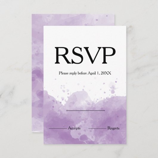 Cartons Réponse Lavande violet mariage design en aquarelle (Devant / Derrière)