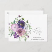 Cartons Réponse Lavande violette & Flore violette avec repas (Devant / Derrière)