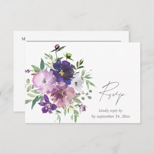 Cartons Réponse Lavande violette & Flore violette avec repas (Devant / Derrière)