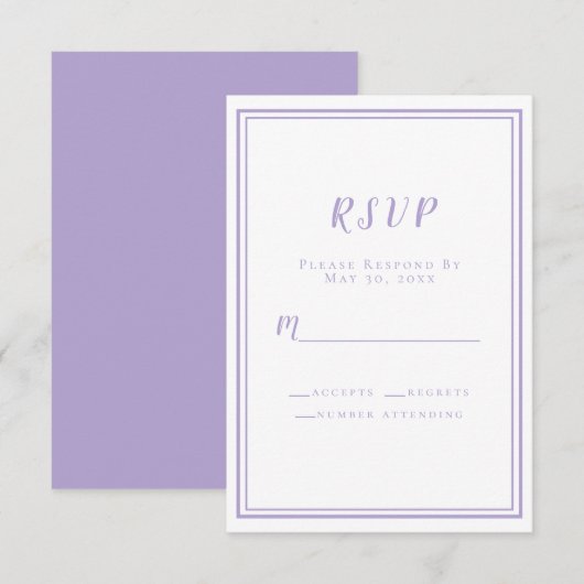 Cartons Réponse Lavender Elegant Minimalist Wedding  (Devant / Derrière)