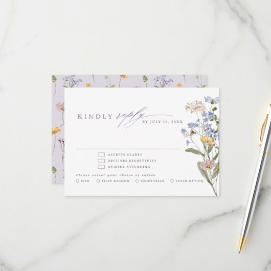 Cartons Réponse Lavender Spring Wildflower Meadow Garden Wedding  (Devant/Arrière en situation)