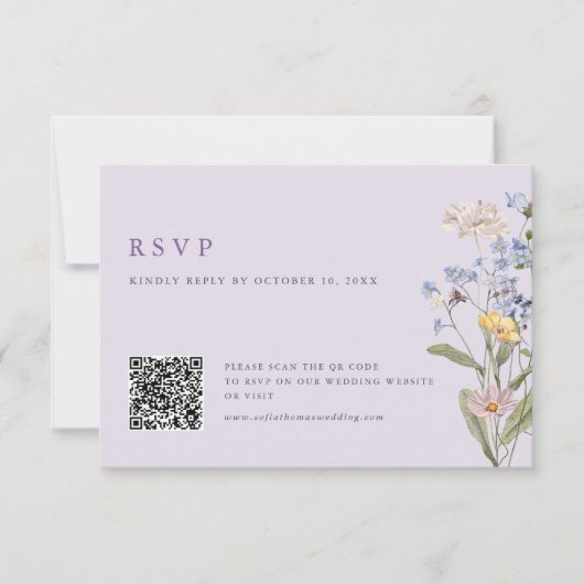 Cartons Réponse Lavender Spring Wildflower Meadow Wedding QR Code (Devant)