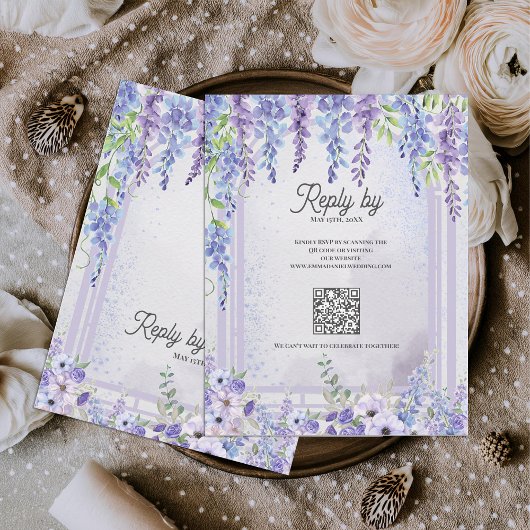 Cartons Réponse Lavender Wisteria Floral Arch QR Code Wedding