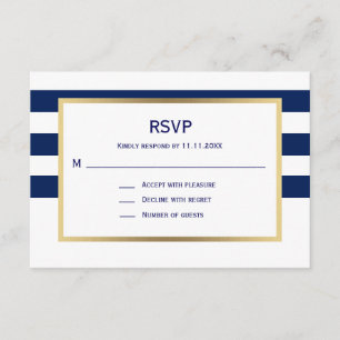 Cartons Réponse Le blanc nautique de bleu marine barre le mariage