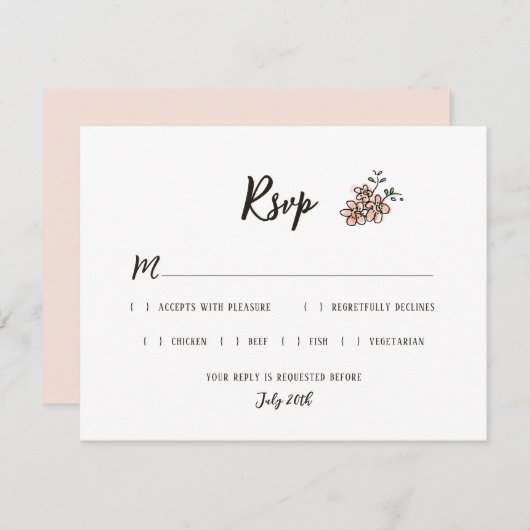 Cartons Réponse Le Signe Mariage Dit Rustique Doodle Floral (Devant / Derrière)