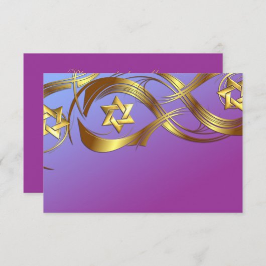 Cartons Réponse Les étoiles d'or violet et Bat mitzvah bleu fleuri (Devant / Derrière)
