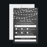 Cartons Réponse Les Lumières De Chaîne Sur La Collection De Mariag<br><div class="desc">Simple mais élégant, les lampes à cordes de la collection de mariage de tableau noir est un design étonnant avec de belles lumières à cordes blanches suspendues sur un arrière - plan d'effet de tableau noir, qui est parfait pour toute célébration mariage moderne. Ces cartes RSVP peuvent être personnalisées pour...</div>