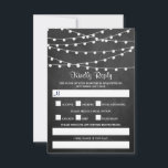 Cartons Réponse Les Lumières De Chaîne Sur La Collection De Mariag<br><div class="desc">Simple mais élégant, les lampes à cordes de la collection de mariage de tableau noir est un design étonnant avec de belles lumières à cordes blanches suspendues sur un arrière - plan d'effet de tableau noir, qui est parfait pour toute célébration mariage moderne. Ces cartes RSVP peuvent être personnalisées pour...</div>