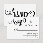Cartons Réponse Lettres de script fantaisie noir et blanc Mariage (Devant / Derrière)