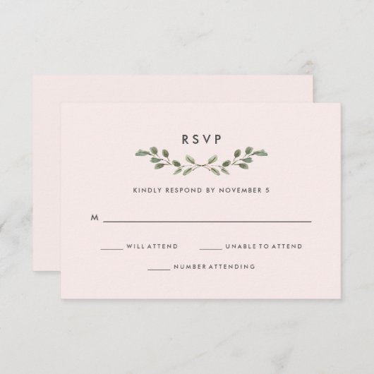 Cartons Réponse Liage minimal | Mariage rose pâle (Devant / Derrière)