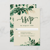 Cartons Réponse Liage Tropical Vert tendance Mariage moderne (Devant / Derrière)