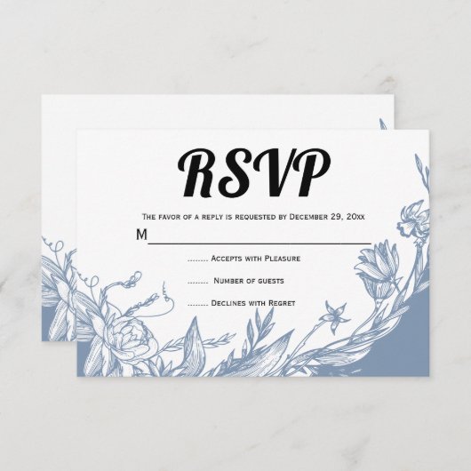 Cartons Réponse Ligne bleue Dusty art fleurs typographie florale (Devant / Derrière)