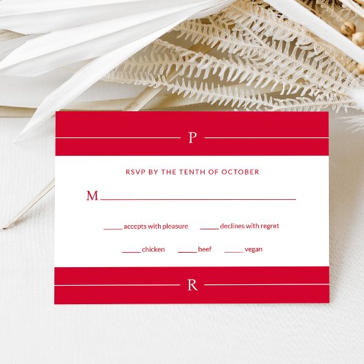 Cartons Réponse Lignes modernes et monogramme | Mariage rouge ceri