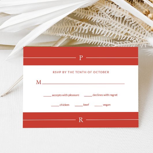 Cartons Réponse Lignes modernes et monogramme | Mariage rouge pavo