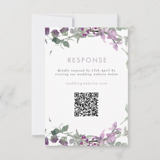 Cartons Réponse Lilac Fleur sauvage Mariage Site Web QR Code (Devant)