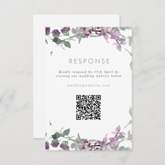 Cartons Réponse Lilac Fleur sauvage Mariage Site Web QR Code (Devant / Derrière)