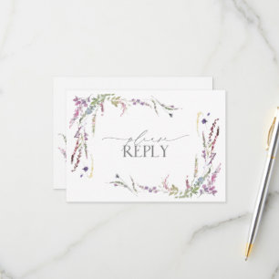 Cartons Réponse Lilac Lavender Fleurs sauvages d'aquarelle mariage