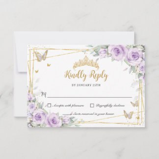 Cartons Réponse Lilas Violet Lavande Floral Or 15 Quinceañera