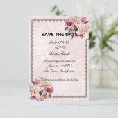 Cartons Réponse Lily Floral Marbre rose Mariage Enregistrer La Dat (Debout devant)