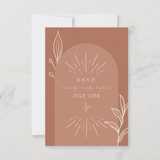 Cartons Réponse Line Art Arch Mariage de script en terre cuite (Devant)