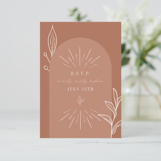 Cartons Réponse Line Art Arch Mariage de script en terre cuite (Debout devant)