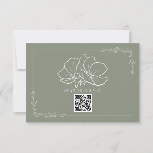 Cartons Réponse Line Art Floral Sage Green Mariage (Devant)