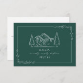 Cartons Réponse Line Art Mountains Mariage Turquoise (Devant / Derrière)