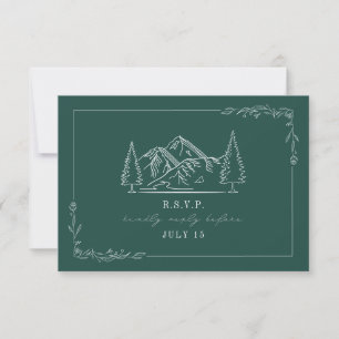 Cartons Réponse Line Art Mountains Mariage Turquoise