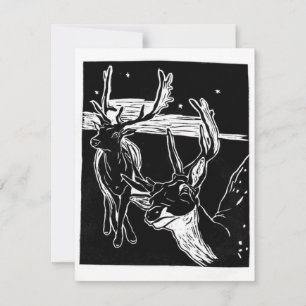 Cartons Réponse Linogravure de cerfs aux chemins qui se croisent